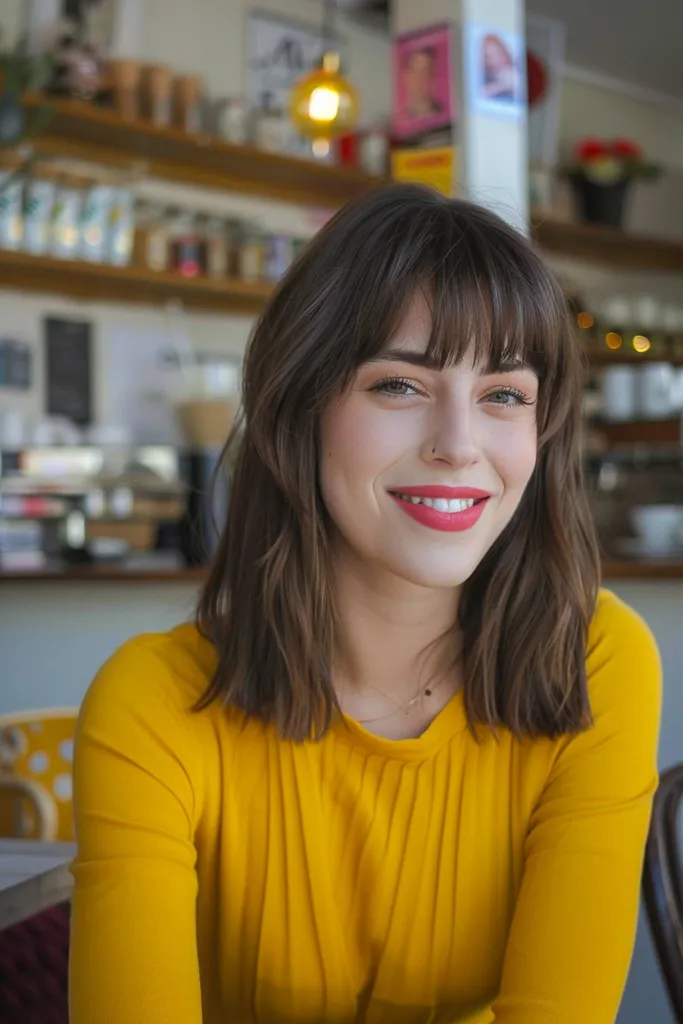 Francouzsky inspirovaný dlouhý bob s ofinou pro jemné vlasy' title=