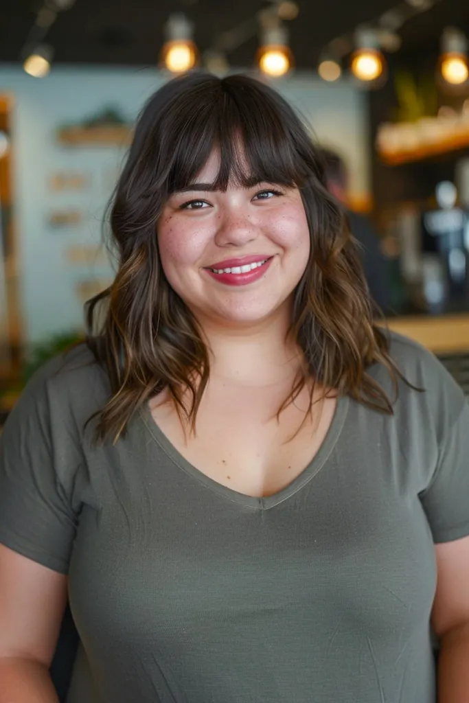 Dlouhý francouzský bob s ofinou po ramena pro kulaté tvary obličeje' title=