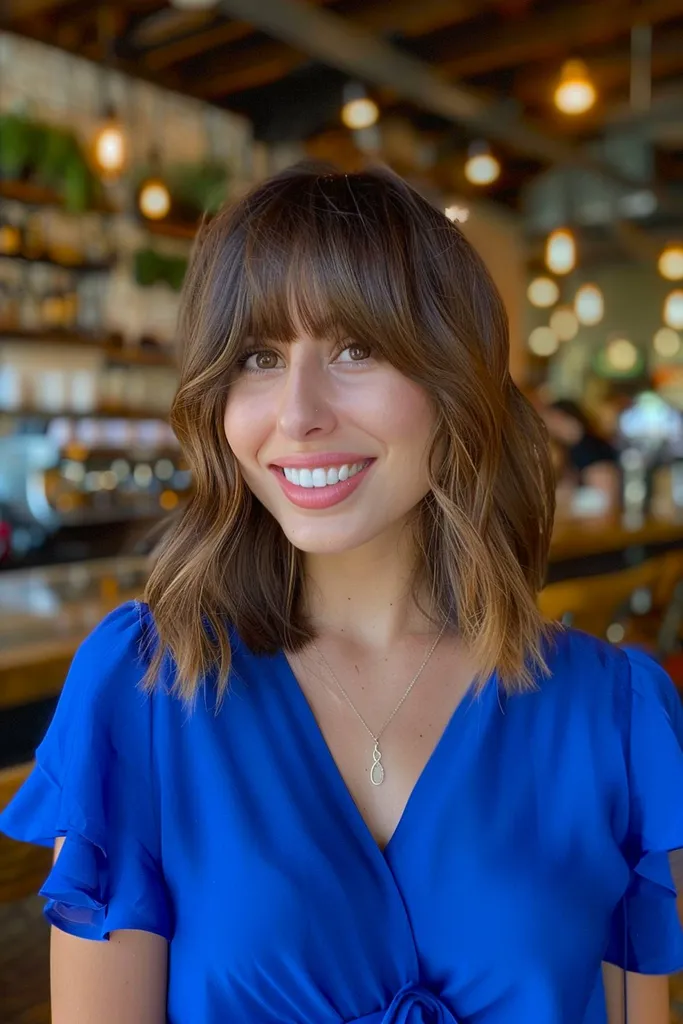 Texturovaný dlouhý francouzský bob s vrstvami pro ovládání hlasitosti' title=