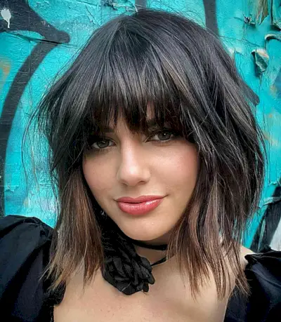 Short Wavy Textured Inverted Bob with Layers and Bangs