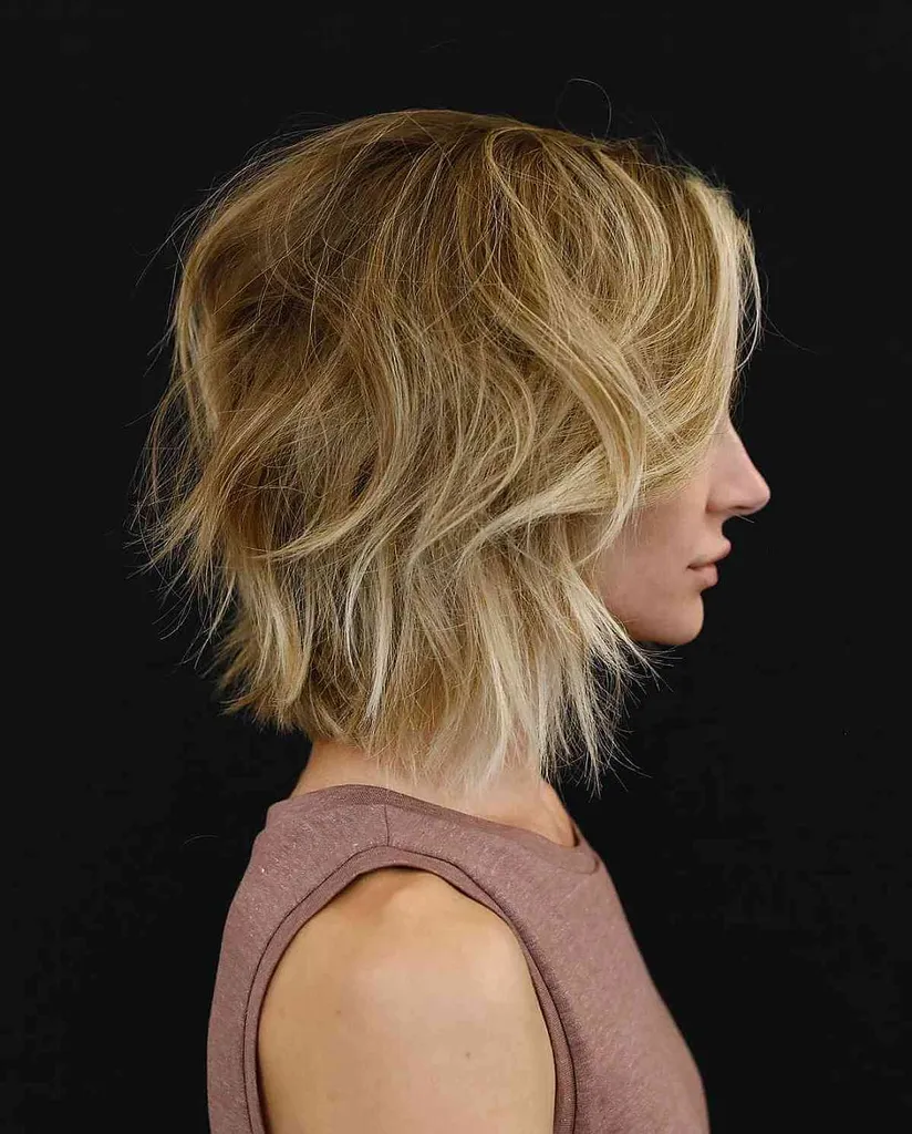 Bob rubio desordenado y vivido con capas' title=