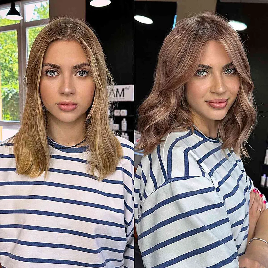 Bruinroze lange bob voor fijn haar' title=