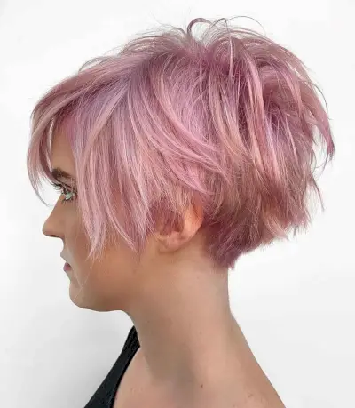 Textured Pixie Shag Cut with a Pastel Pink Color