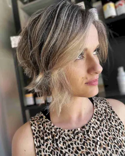 Shorter Chin-Length Layered Bob with Highlights