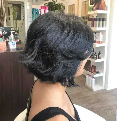 Bob haircut on Dark Black Hair with Dimensional Layers