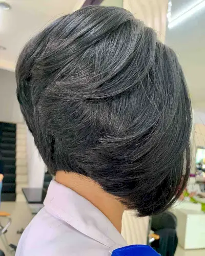 Short feathered layered bob haircut