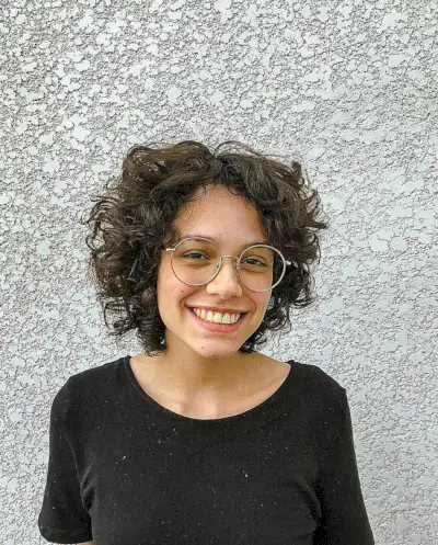 Rounded Curly Shag Wolf Bob Cut with Off-Center Part