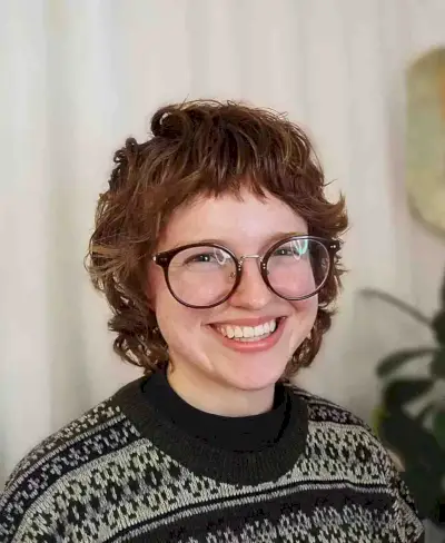 Short Curly Wolf Cut Bob with Micro Bangs