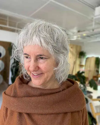 Grey Wolf Bob Cut with Short Bangs for Older Women