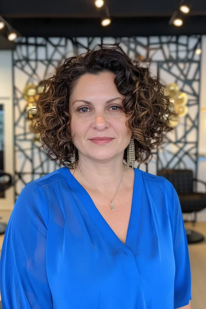 בוב מתולתל קצר שכבות עם נפח מסגור פנים' title=