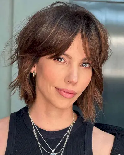 Short Honey Chocolate Bob with Curtain Fringe