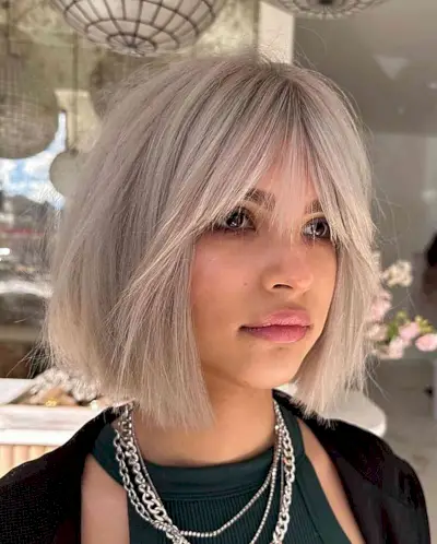 Short-Length Platinum Bob with Face-Framing Bangs