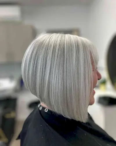 Silver Inverted Medium-Short Bob for Women Over 60s