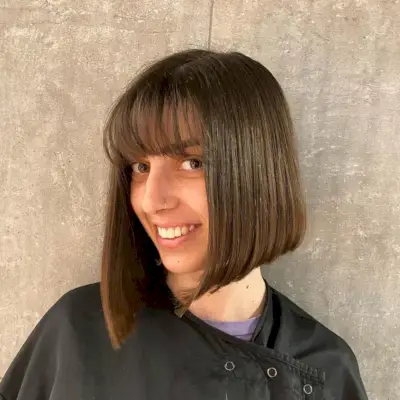 Asymmetrical blunt bob with bangs