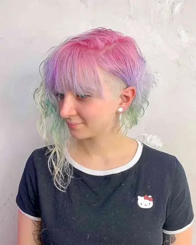 Colorful Pastel Hair with Short Asymmetrical Bob Cut and Fringe