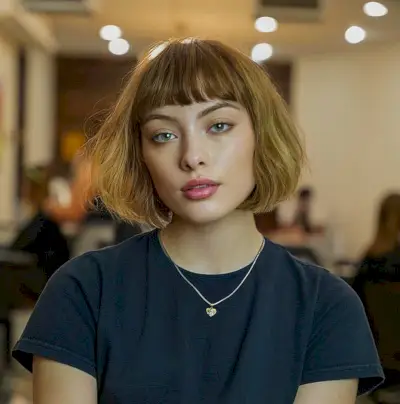 Razor Cut Tousled Chin-Length Bob with Bangs