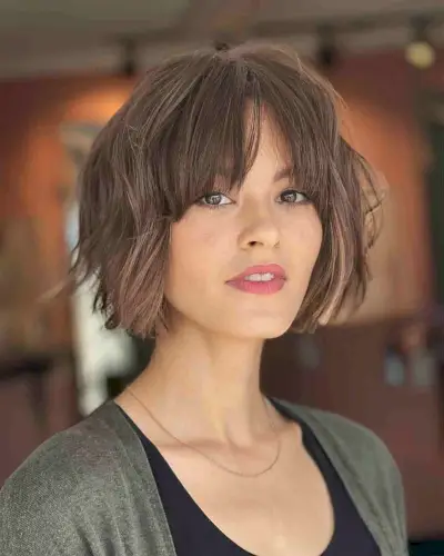 Soft Chin-Length Bob Cut with Curtain Bangs