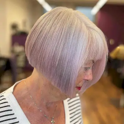 Chin-Length Mature Short Bob with Thin Bangs