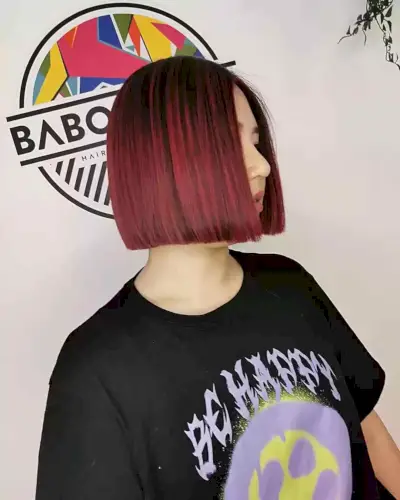 Short Red Box Bob with Black Roots