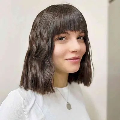 Box Lob with Bangs and Waves