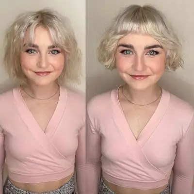 Textured French Bob with Micro Bangs for Round Faces