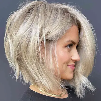 Messy Long Stacked Bubble Bob on Short Hair