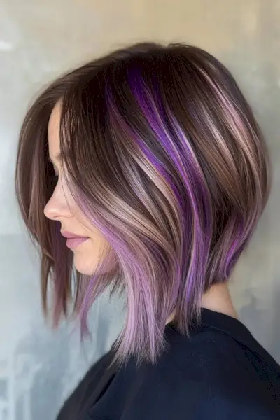 Stacked lob with purple highlights