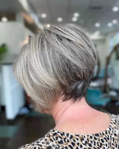 short layered bob with grey blending