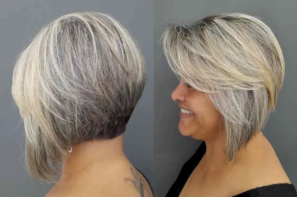 Salt and Pepper Straight Inverted Bob with Layers