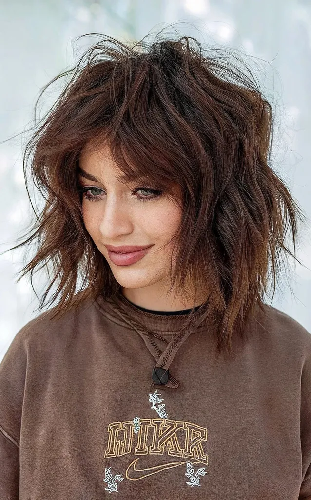 Dimensional Choppy Lob cu straturi și breton cortină' title=