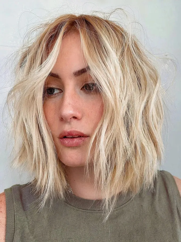 Moale Champagne Blonde Choppy Lob' title=