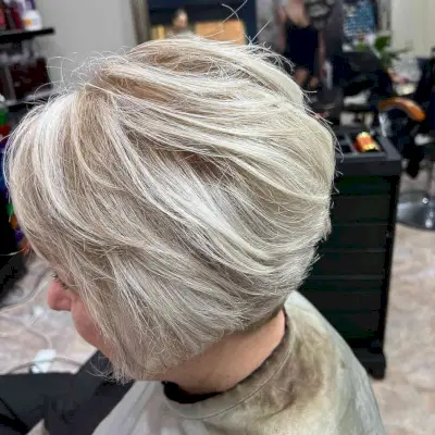 Short Feathered Ashy Blonde Bob Cut