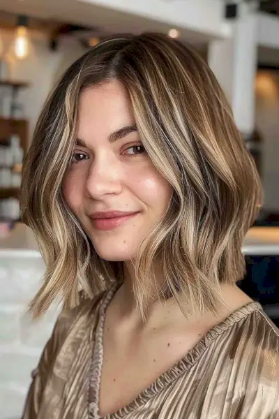 Honey brown bob with blonde highlights