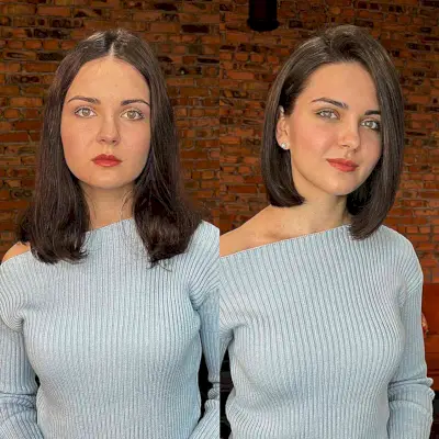 Asymmetric Straight Bob Cut with a side part and no bangs