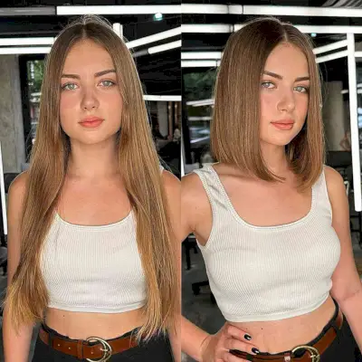 Light Brunette Straight Bob with a Center Part