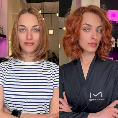 Copper Side Parted Wavy Bob Cut for Fine Hair and women with a long face shape