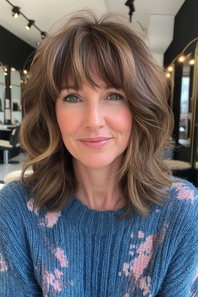 Femeie cu o tunsoare moale și cu breton texturat' title=