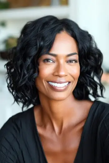 Coafura Bob lung ondulat pentru femei peste 40 de ani.