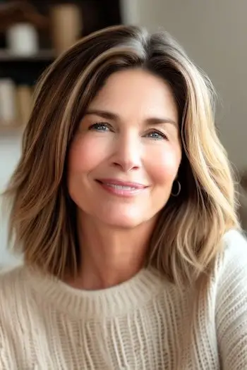 Bob cu textura lungă pentru păr gros coafură pentru femei peste 40 de ani.