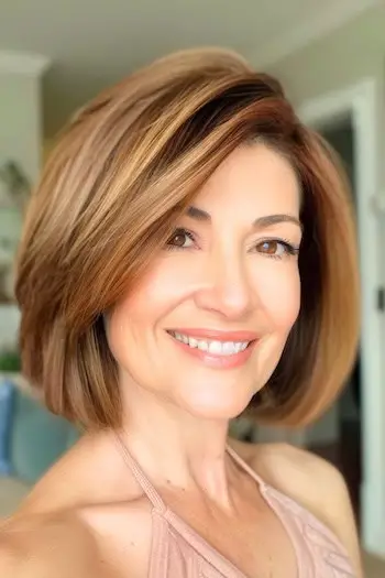 Coafura Piecey Bob cu partea laterală pentru femei peste 40 de ani.