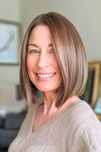 Coafura elegantă Bob lung pentru femei peste 40 de ani.