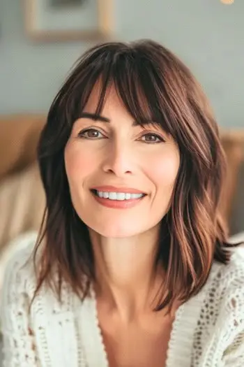 Coafura Bob lung cu breton pentru femei peste 40 de ani.