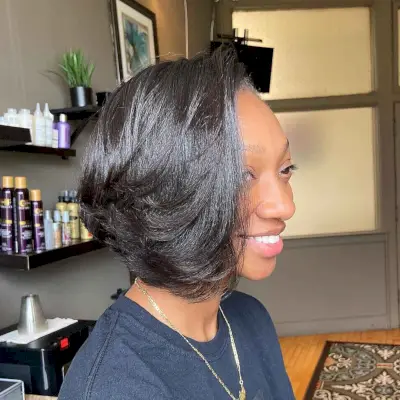 Feathered Angled Bob for Black Hair