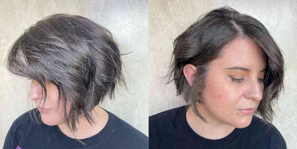 Stacked Wavy Concave Bob with a Side Part