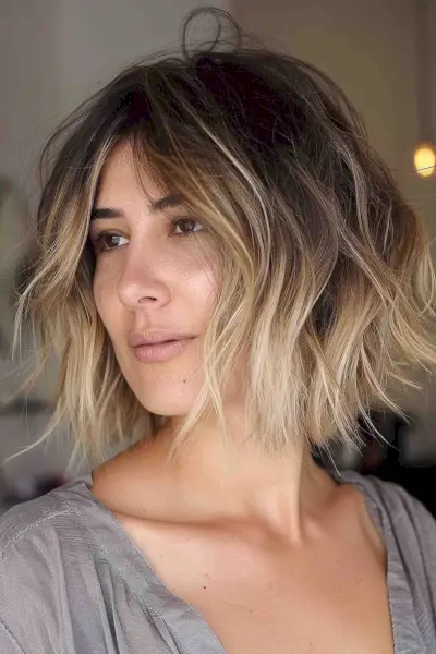 Shaggy and messy bob with ombre