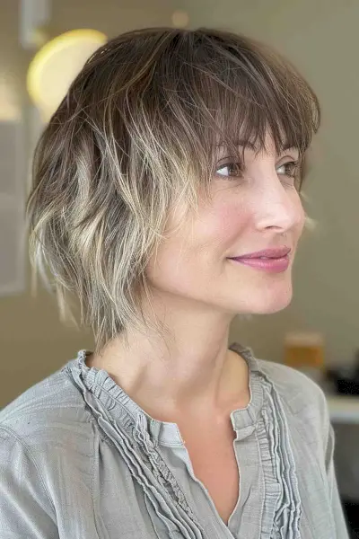 Short shaggy bob with bangs