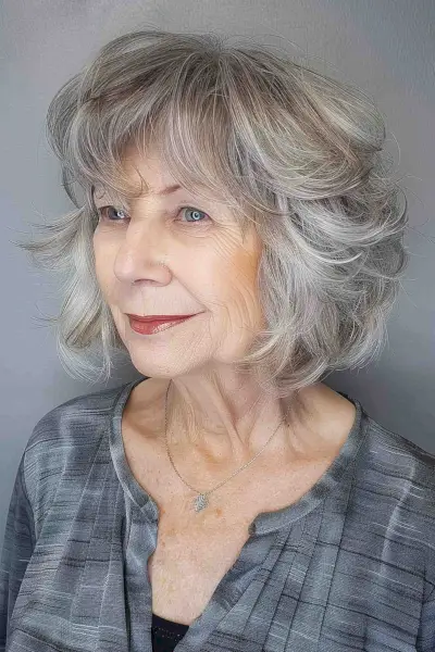 Gray shaggy bob for older ladies