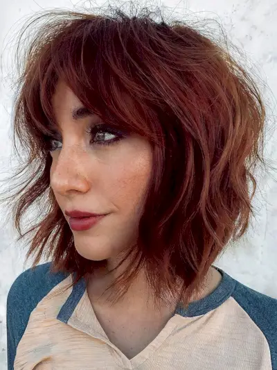 Neck-Length Choppy Shag Bob with Side-Parted Bangs