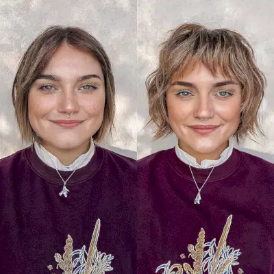 Jaw-Length Bob Haircut with Shaggy Bangs and Layers