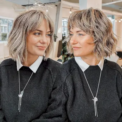 Neck-Grazing Shaggy Fluffy Bob with Razored Layers and Bangs